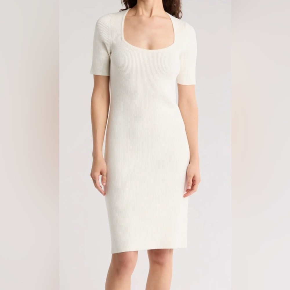 NWT BOSS Slim Fit Square Neck Ribbed Dress Womens XXL